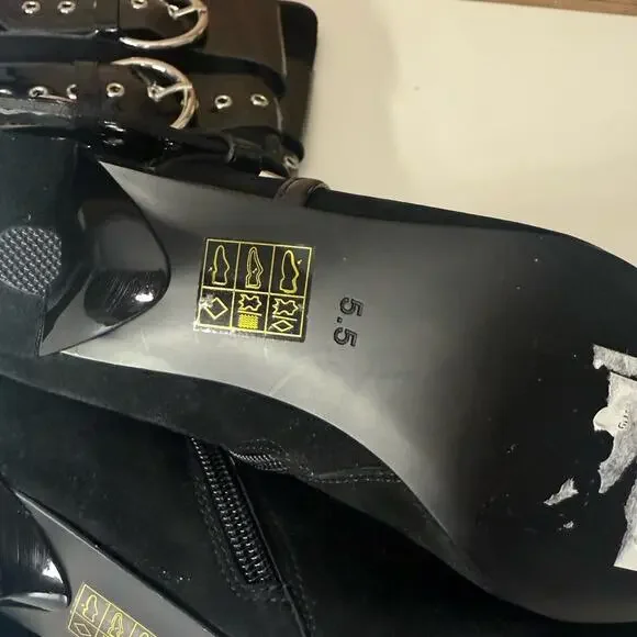 Jeffrey Campbell Seatbelt Black Suede Black Patent Buckle Heel Boots - Picture 10 of 11